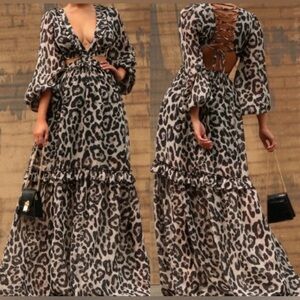 Leopard Print Maxi Dress S Black and Gray NWOT